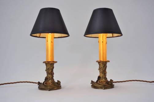 Art Nouveau table lamp, a pair, gilt bronze, 1900 ca, French 